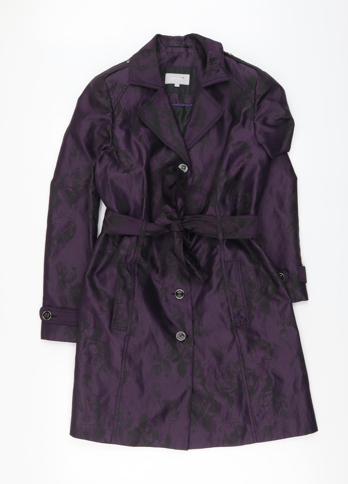 Per Una Womens Purple Floral Trench Coat Coat Size 12 Button
