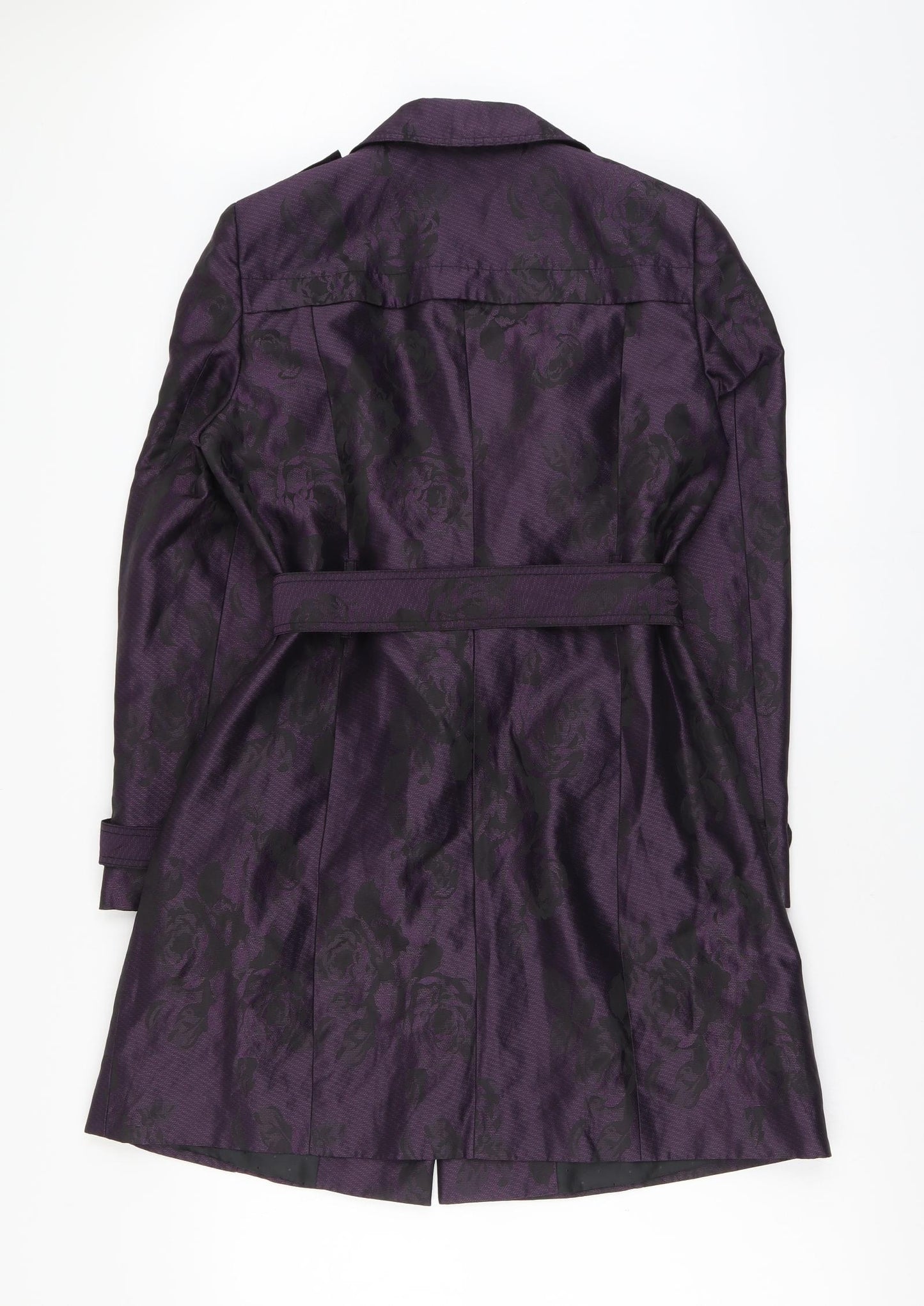 Per Una Womens Purple Floral Trench Coat Coat Size 12 Button