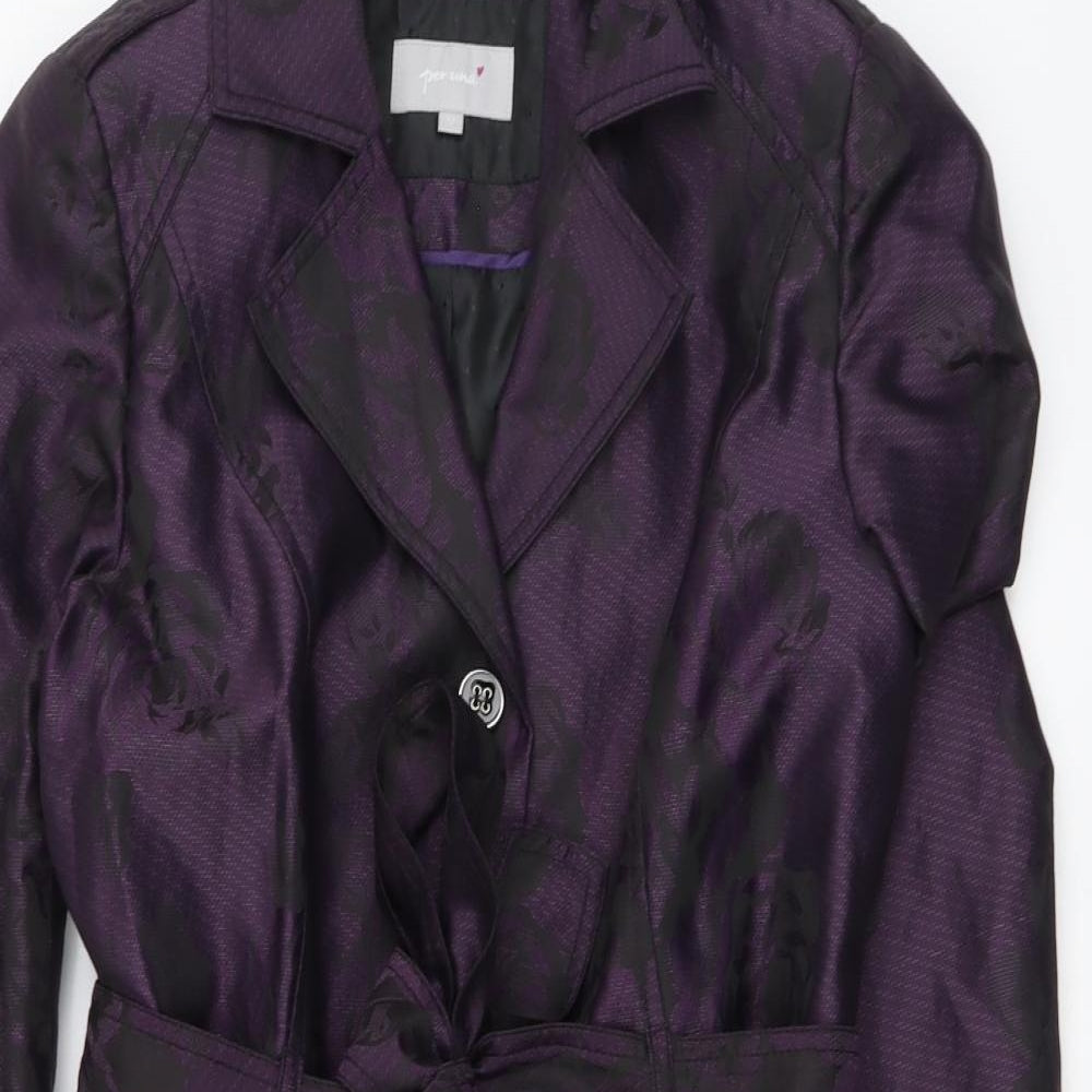 Per Una Womens Purple Floral Trench Coat Coat Size 12 Button