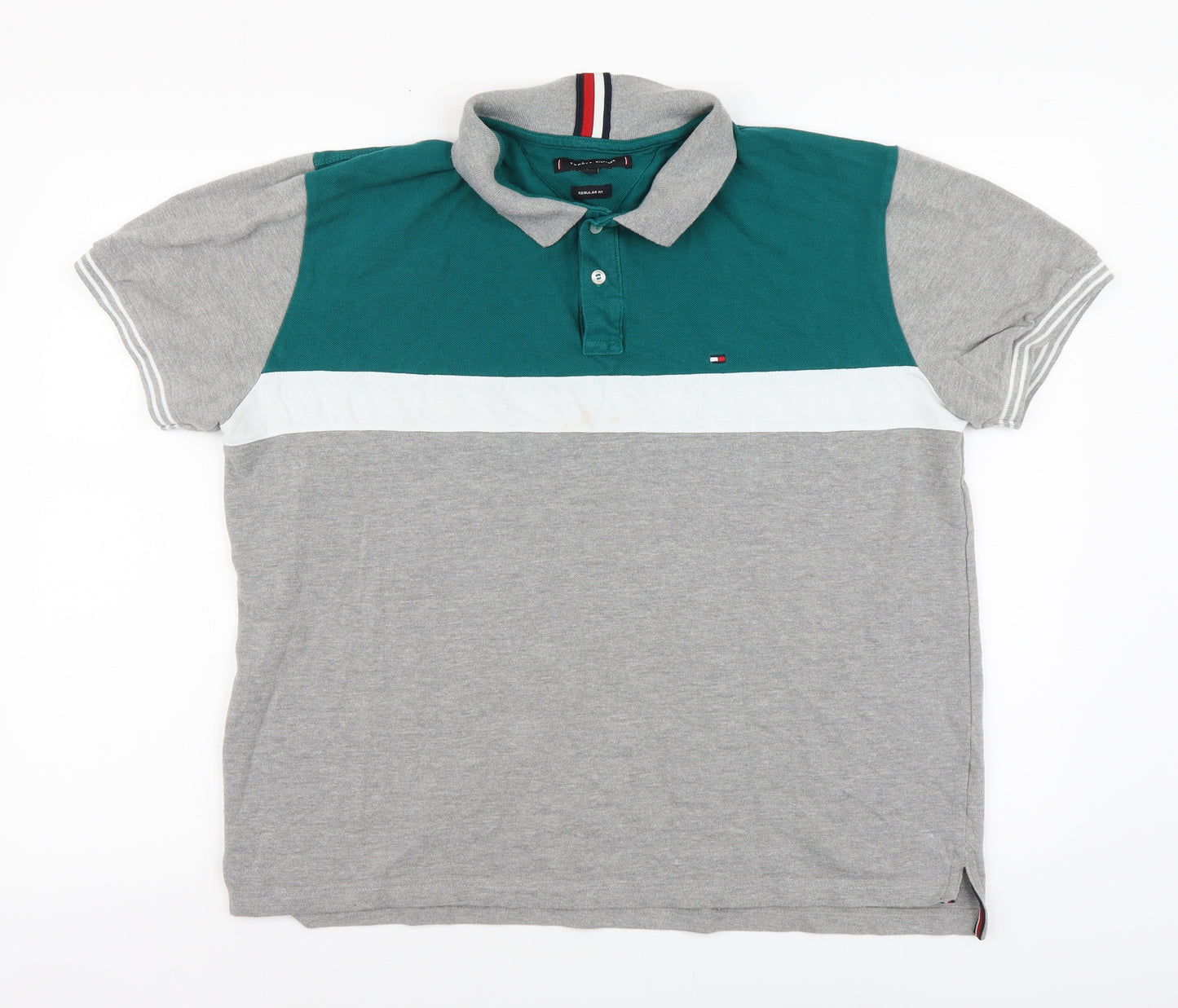 Tommy Hilfiger Mens Grey Cotton Polo Size XL Collared Button