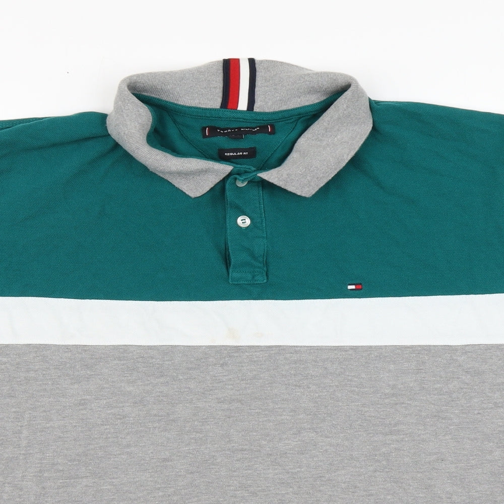 Tommy Hilfiger Mens Grey Cotton Polo Size XL Collared Button