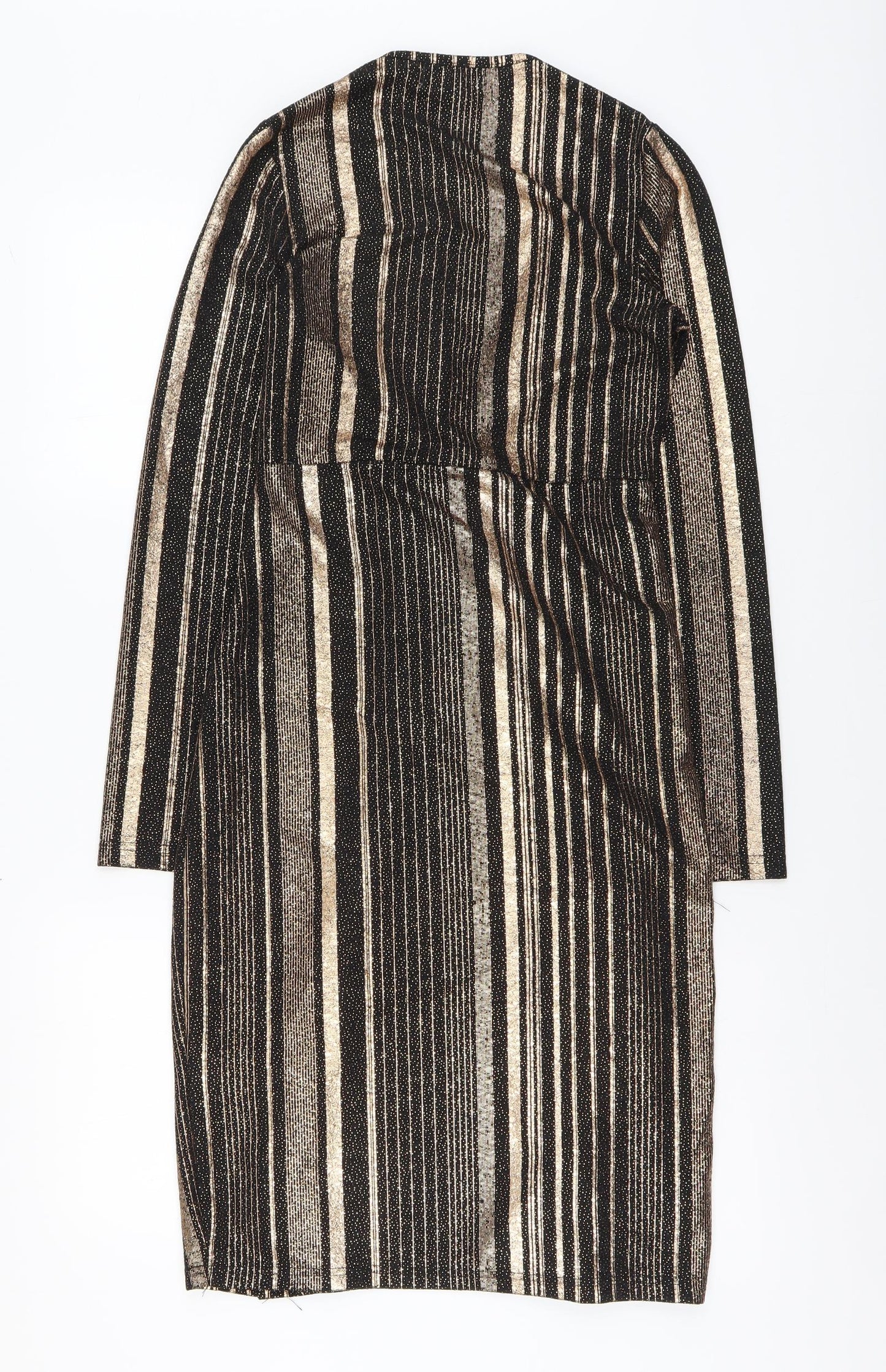 Blue Vanilla Womens Gold Striped Polyester A-Line Size 10 V-Neck Pullover