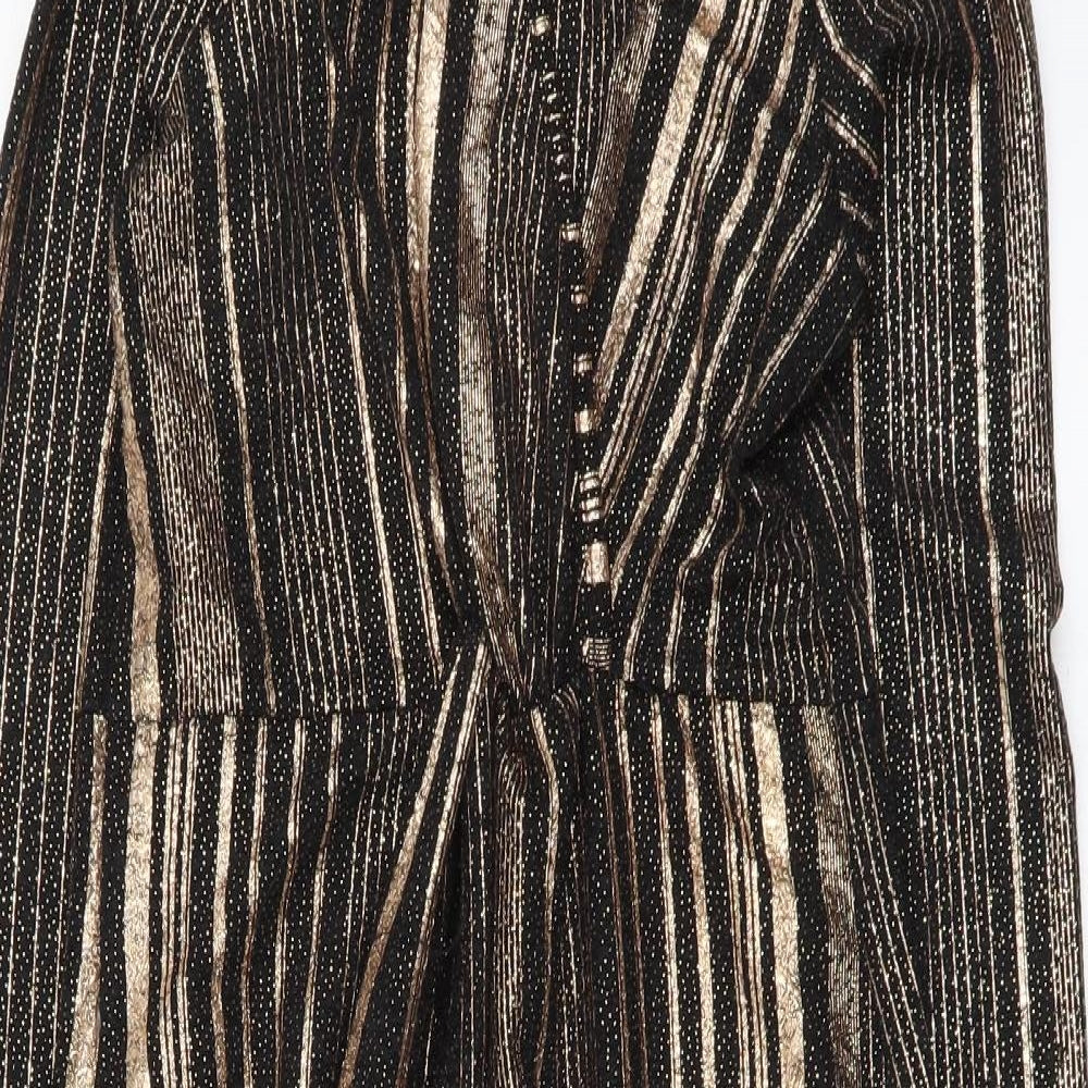 Blue Vanilla Womens Gold Striped Polyester A-Line Size 10 V-Neck Pullover