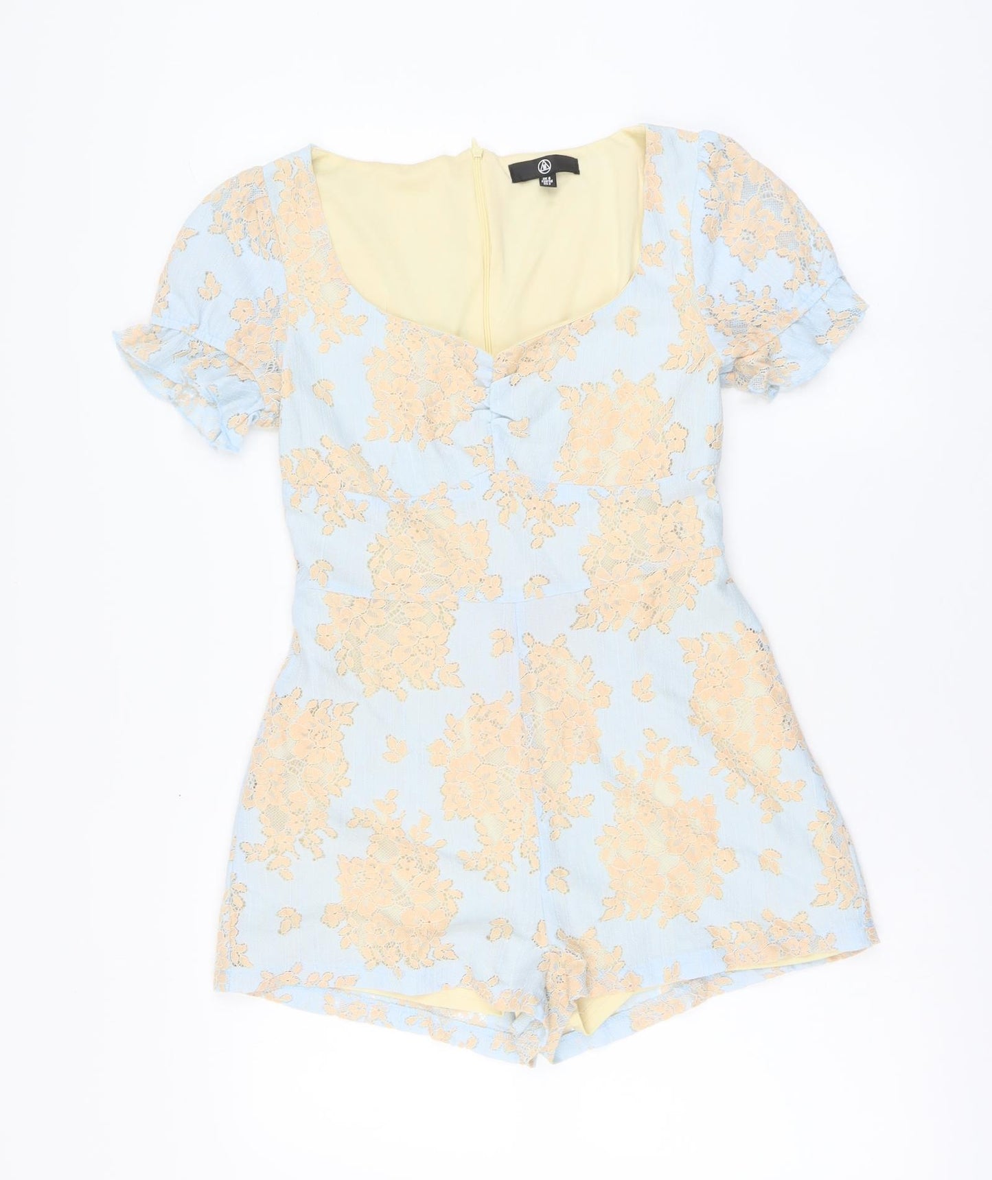 Missguided Womens Blue Floral Polyester Playsuit One-Piece Size 8 Zip