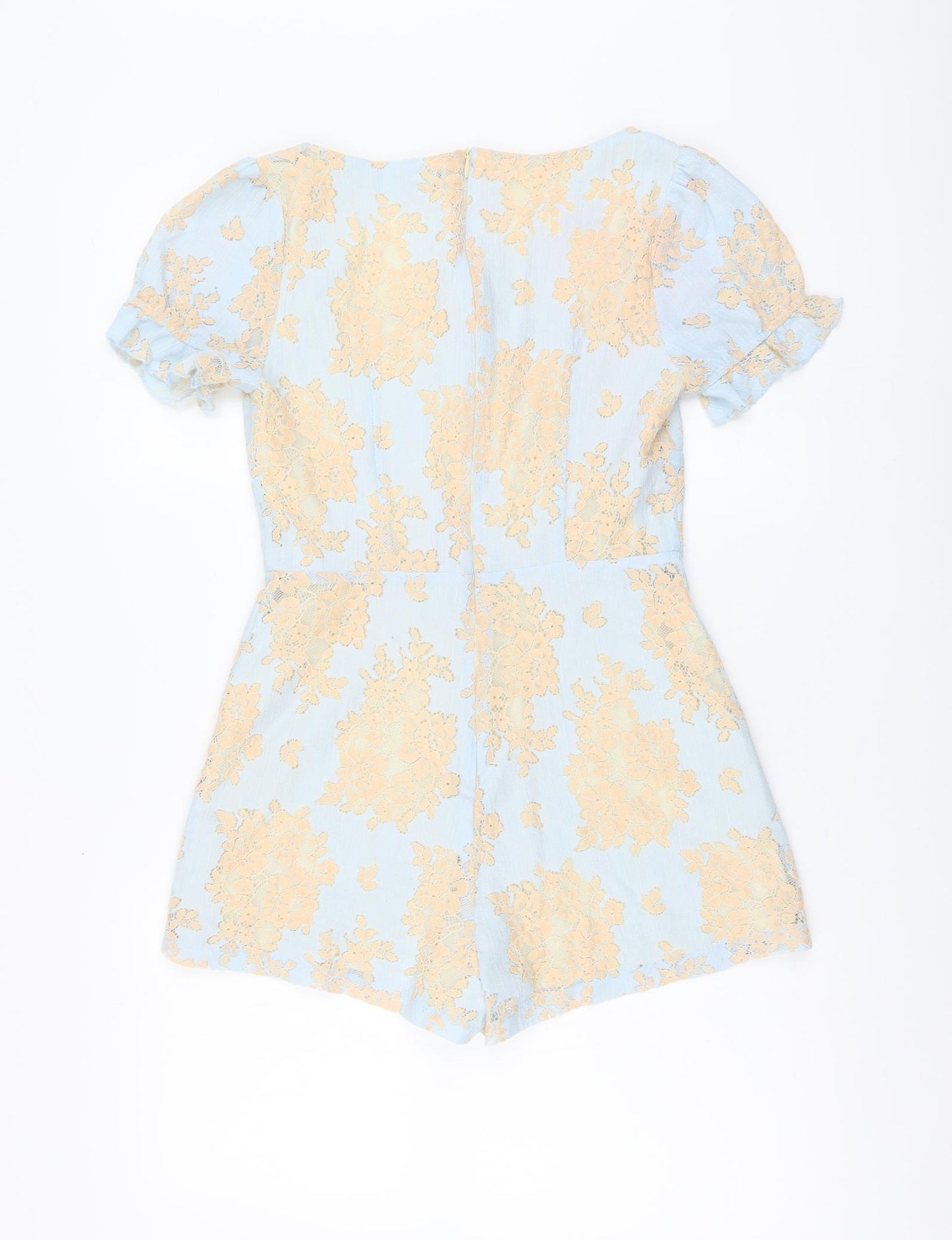 Missguided Womens Blue Floral Polyester Playsuit One-Piece Size 8 Zip