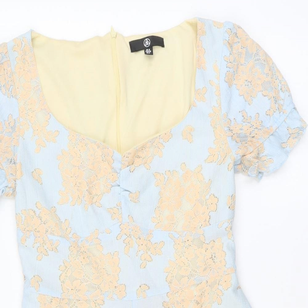 Missguided Womens Blue Floral Polyester Playsuit One-Piece Size 8 Zip