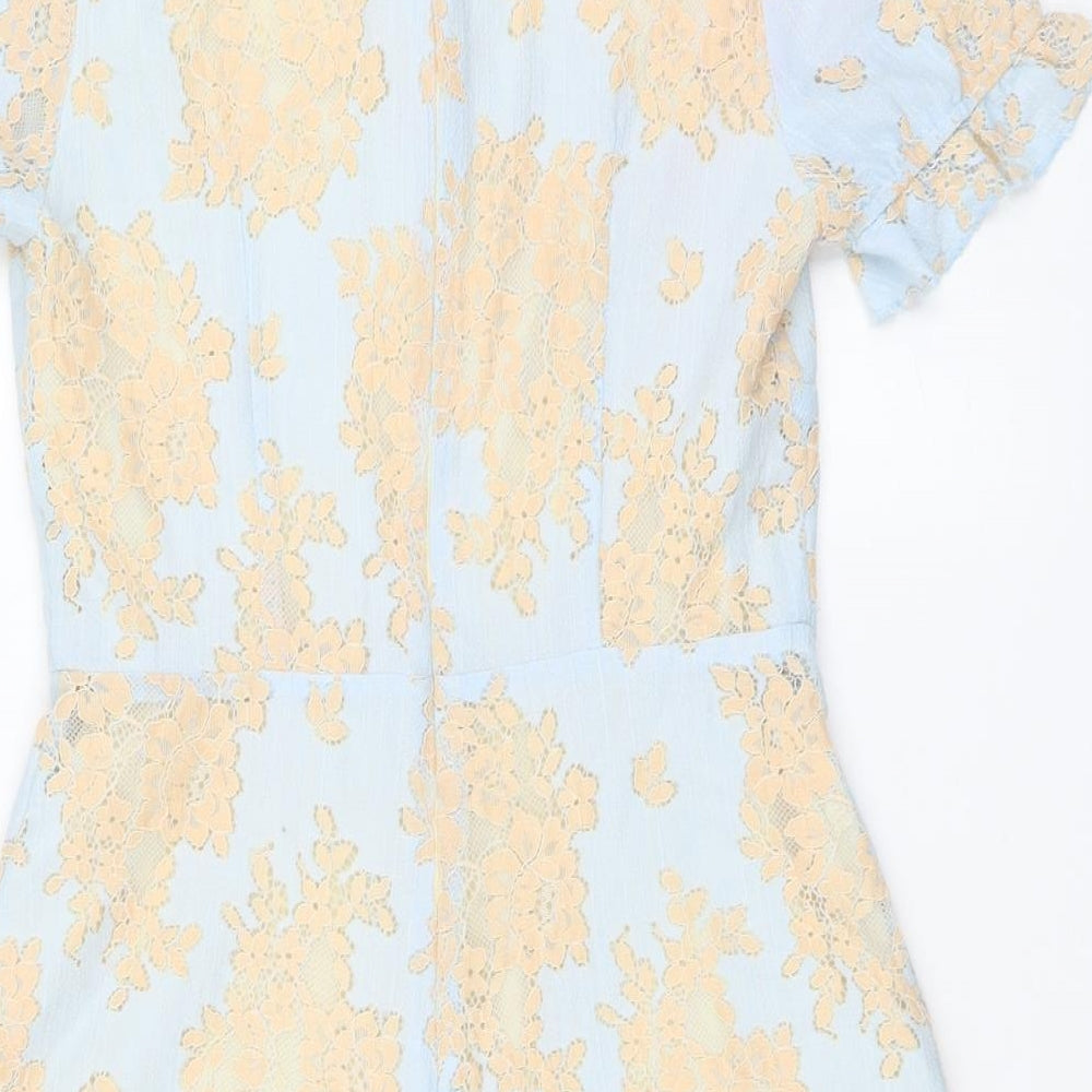 Missguided Womens Blue Floral Polyester Playsuit One-Piece Size 8 Zip