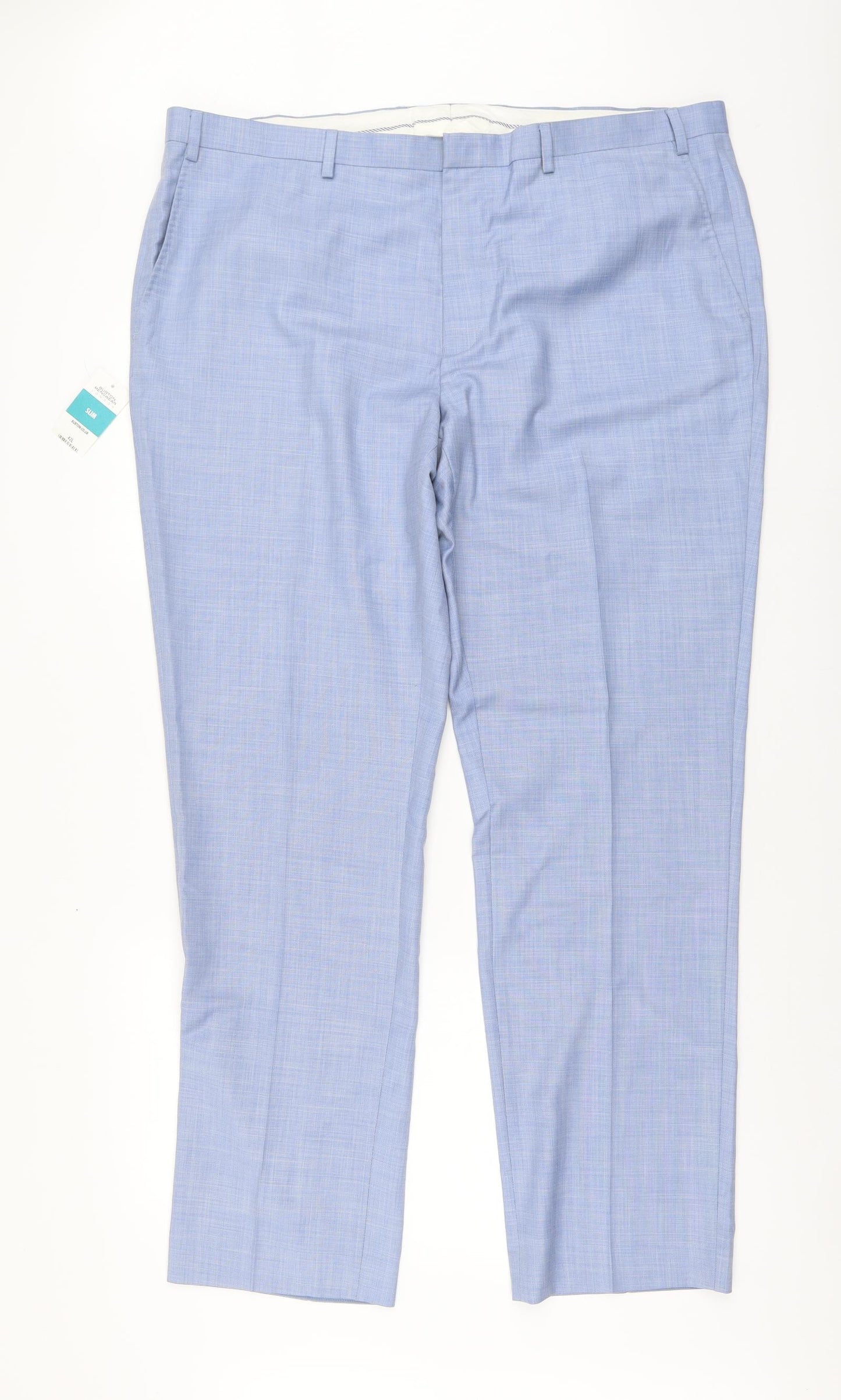 Burton Menswear Mens Blue Polyester Chino Trousers Size 42 in L32 in Regular Zip