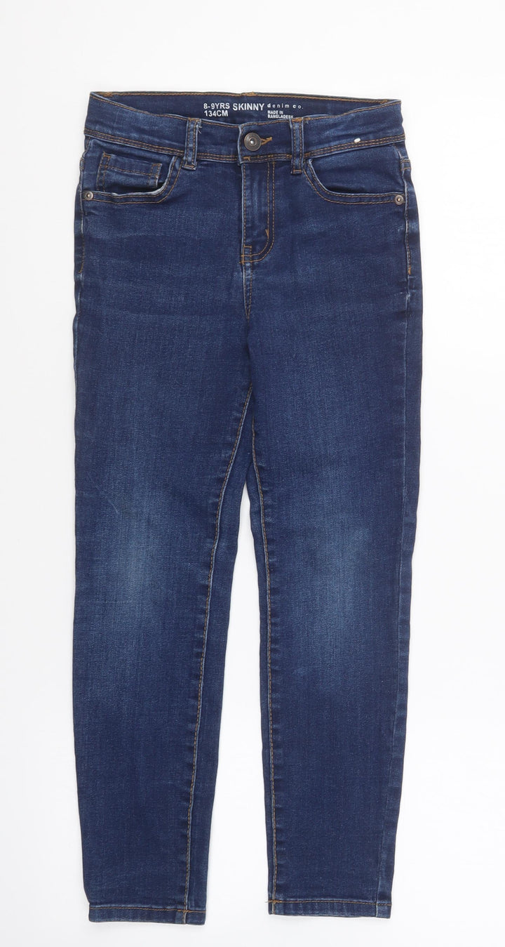 Denim & Co. Girls Blue Cotton Skinny Jeans Size 8-9 Years Regular Button