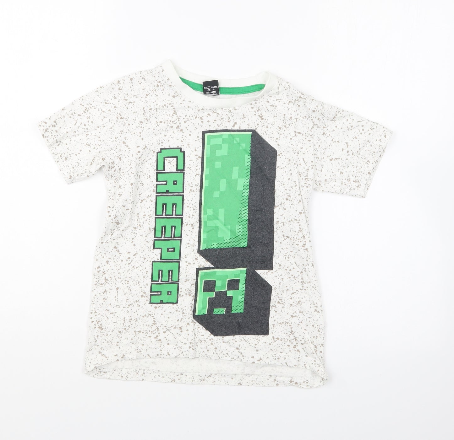 Minecraft Boys Ivory Geometric Cotton Basic T-Shirt Size 7-8 Years Round Neck Pullover - Minecraft