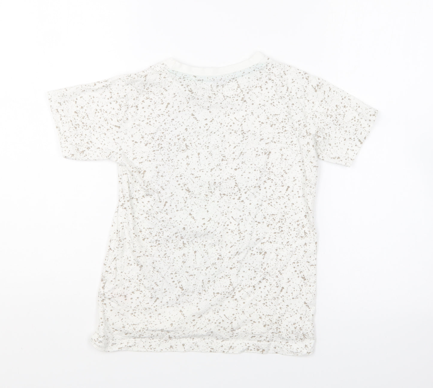 Minecraft Boys Ivory Geometric Cotton Basic T-Shirt Size 7-8 Years Round Neck Pullover - Minecraft
