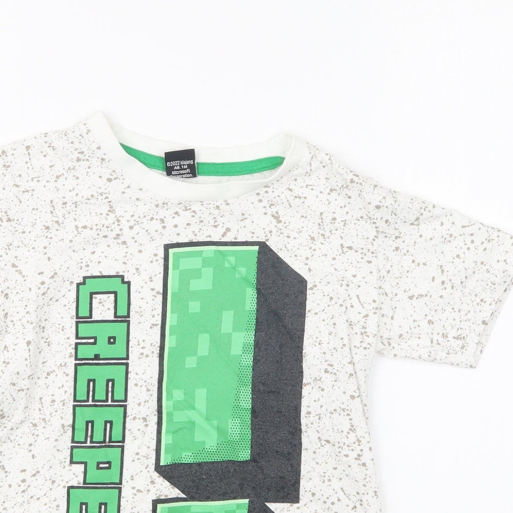 Minecraft Boys Ivory Geometric Cotton Basic T-Shirt Size 7-8 Years Round Neck Pullover - Minecraft