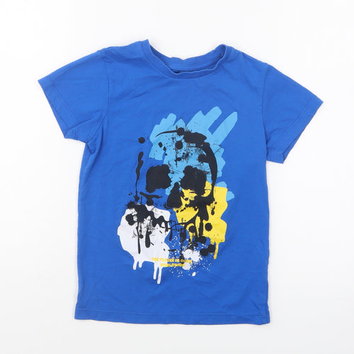 Matalan Boys Blue Cotton Basic T-Shirt Size 6 Years Round Neck Pullover - Skull