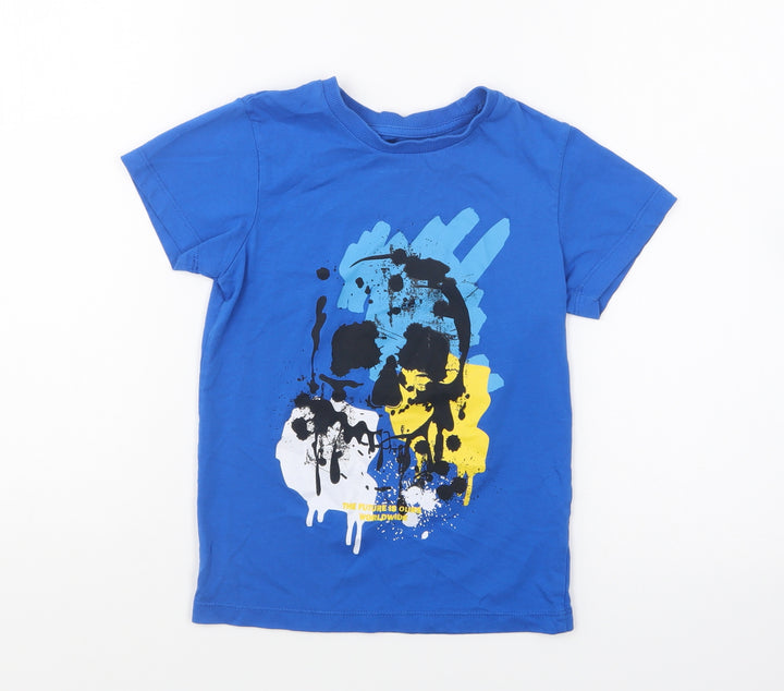 Matalan Boys Blue Cotton Basic T-Shirt Size 6 Years Round Neck Pullover - Skull