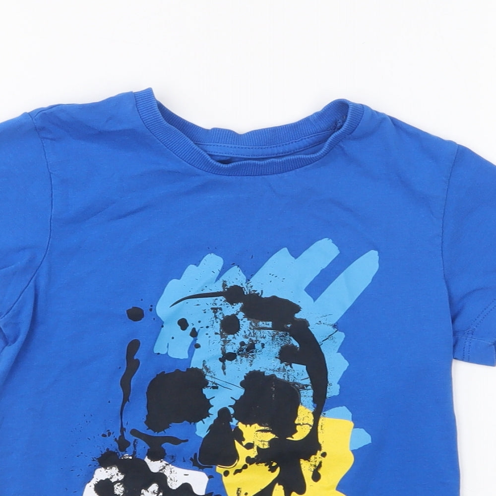 Matalan Boys Blue Cotton Basic T-Shirt Size 6 Years Round Neck Pullover - Skull