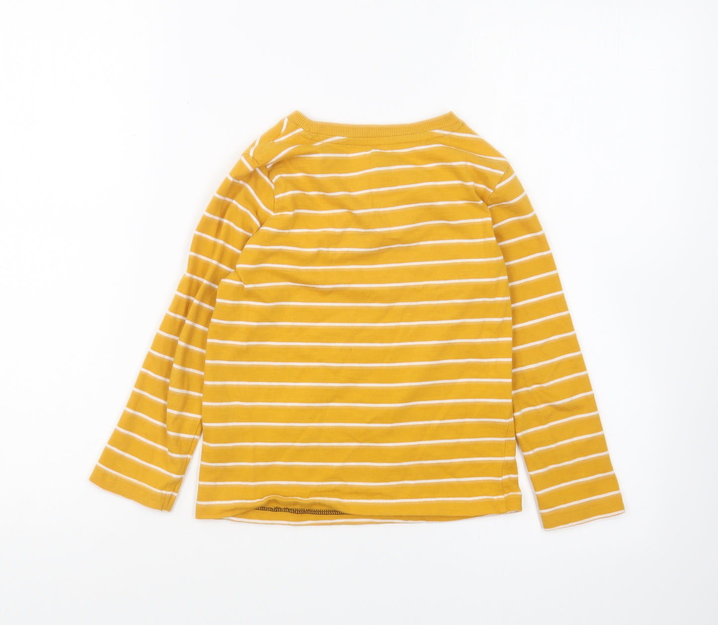 F&F Boys Yellow Striped Cotton Basic T-Shirt Size 6-7 Years Round Neck Pullover - Tractor