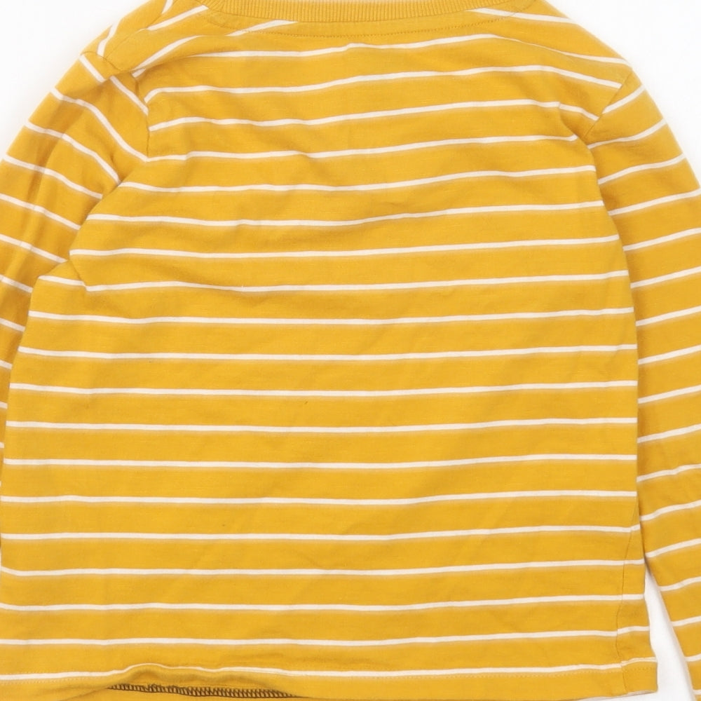 F&F Boys Yellow Striped Cotton Basic T-Shirt Size 6-7 Years Round Neck Pullover - Tractor