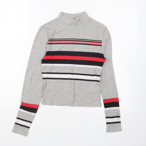 H&M Girls Grey Cotton Basic T-Shirt Size S High Neck Pullover