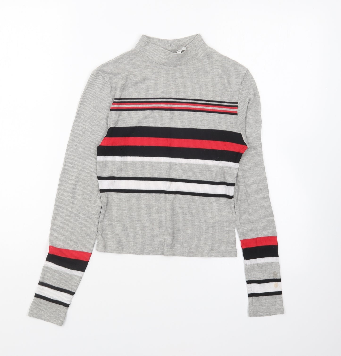 H&M Girls Grey Cotton Basic T-Shirt Size S High Neck Pullover