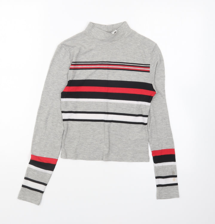 H&M Girls Grey Cotton Basic T-Shirt Size S High Neck Pullover