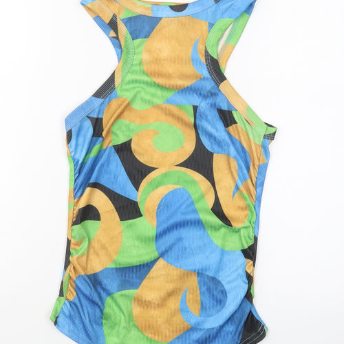 PRETTYLITTLETHING Womens Multicoloured Geometric Polyester Basic Tank Size 6 Round Neck