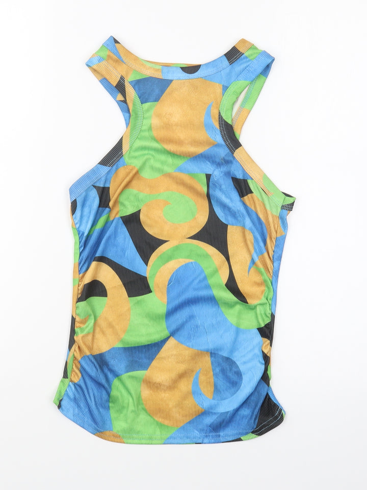 PRETTYLITTLETHING Womens Multicoloured Geometric Polyester Basic Tank Size 6 Round Neck