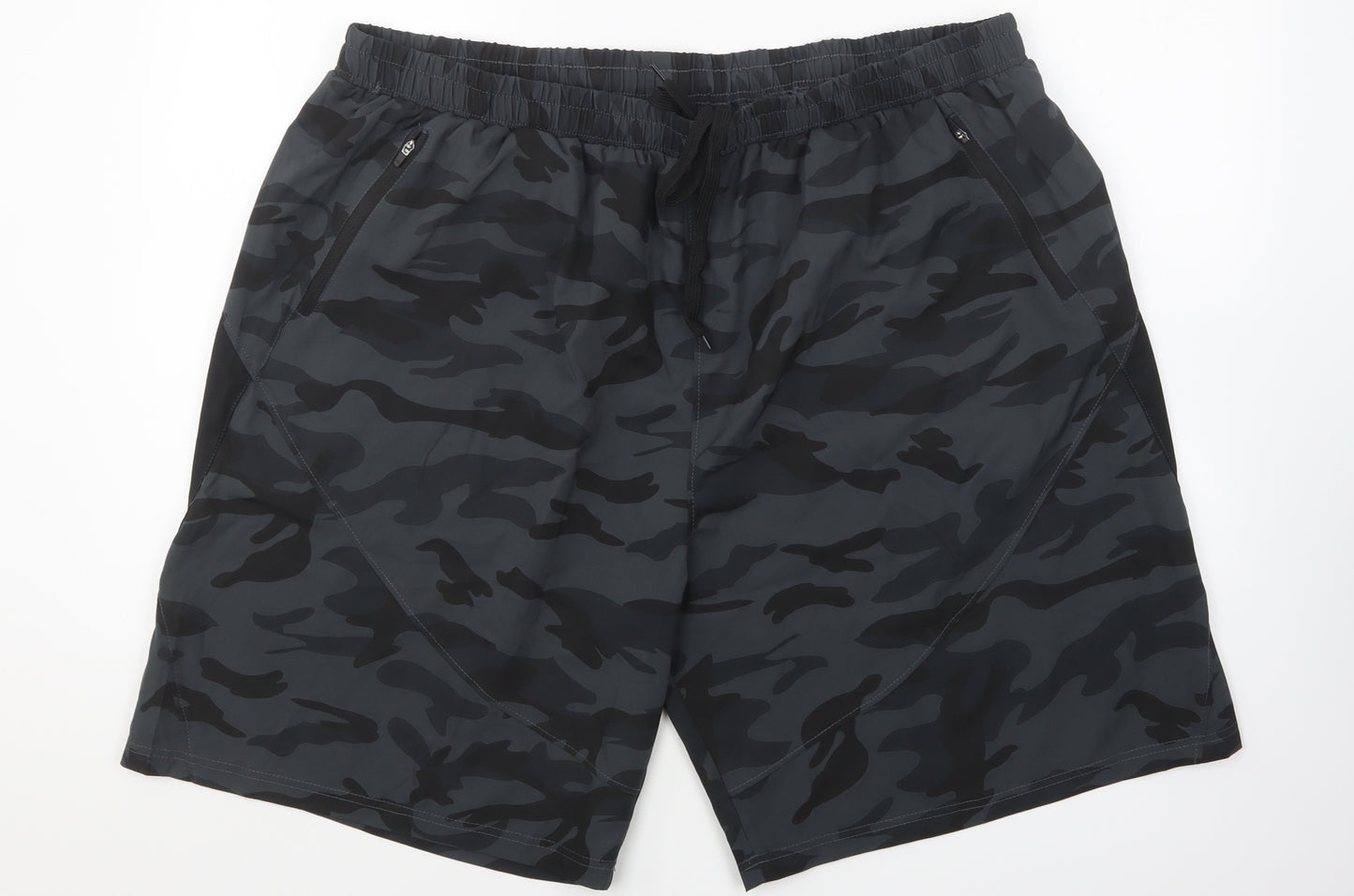 HMIYA Mens Grey Camouflage Polyester Sweat Shorts Size 3XL L7 in Regular Drawstring