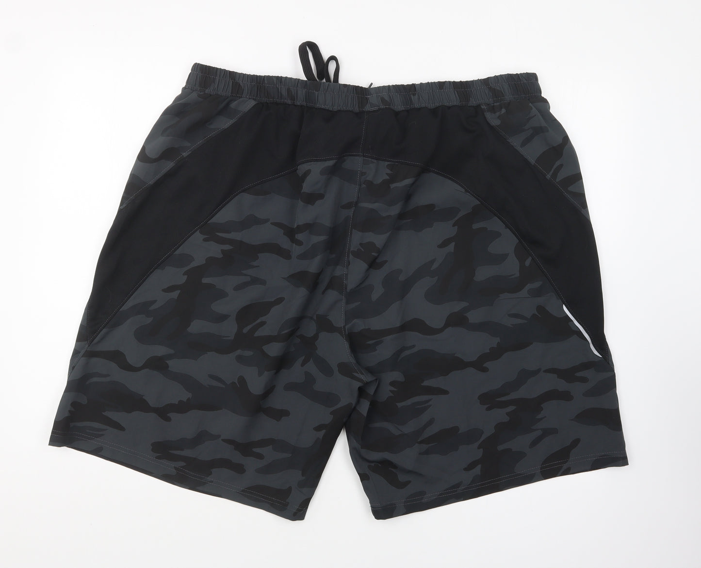 HMIYA Mens Grey Camouflage Polyester Sweat Shorts Size 3XL L7 in Regular Drawstring