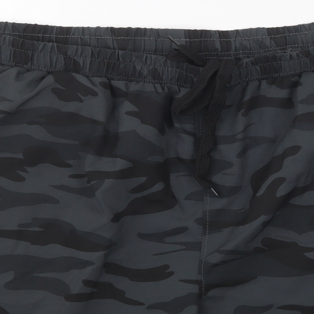 HMIYA Mens Grey Camouflage Polyester Sweat Shorts Size 3XL L7 in Regular Drawstring