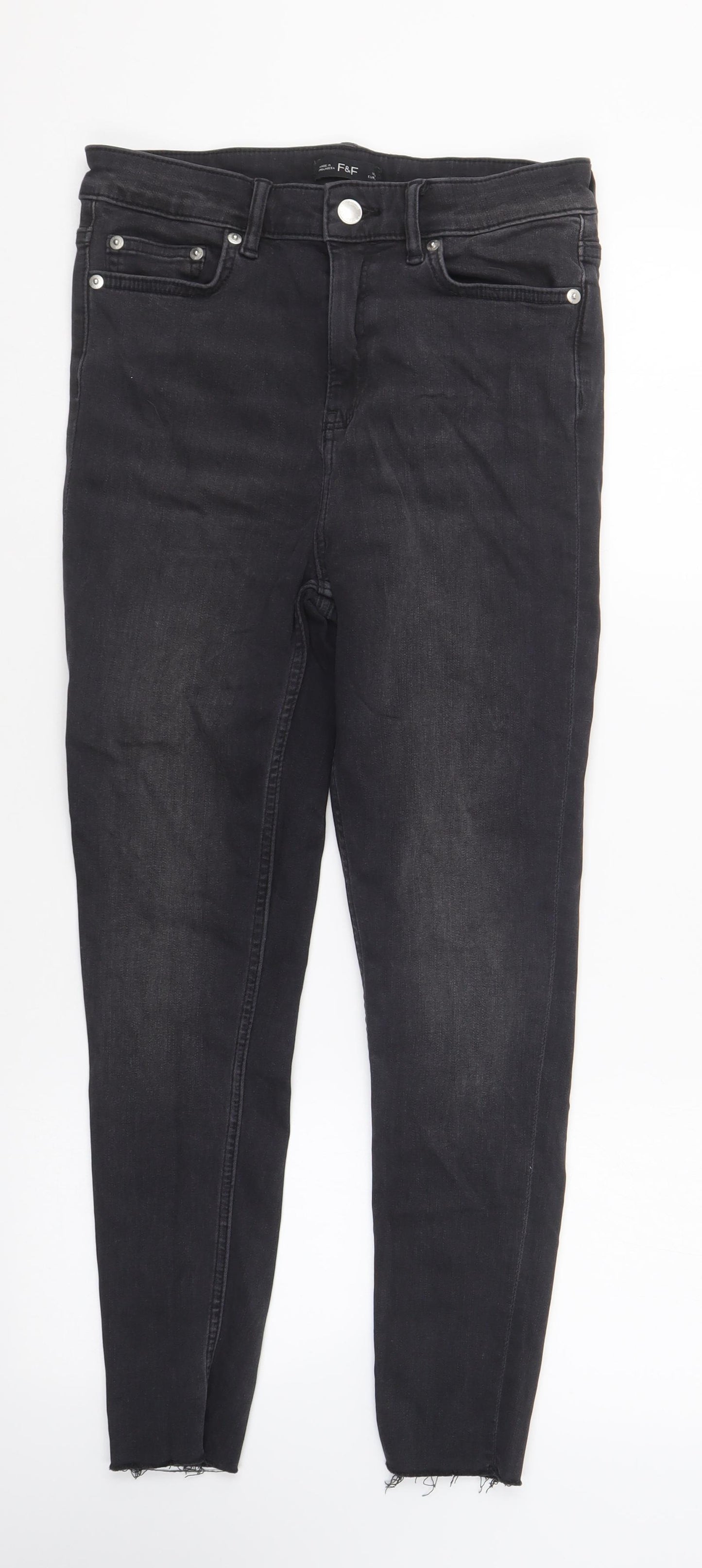 F&F Womens Black Cotton Skinny Jeans Size 10 L23 in Regular Button
