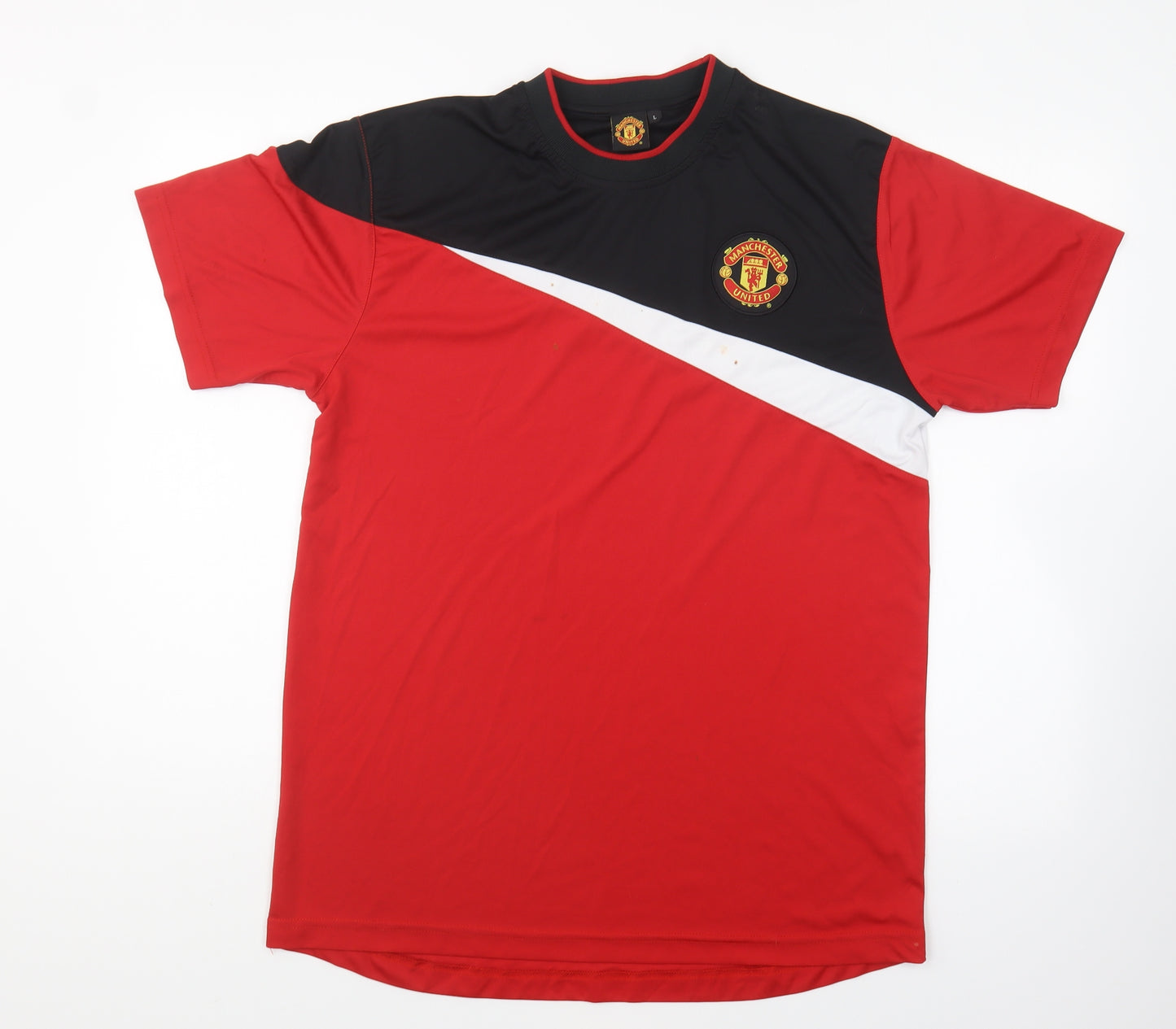 Manchester United Mens Red Polyester Basic T-Shirt Size L Round Neck Pullover - Manchester United
