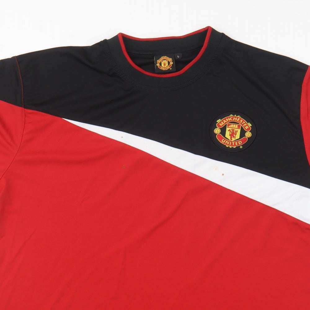 Manchester United Mens Red Polyester Basic T-Shirt Size L Round Neck Pullover - Manchester United