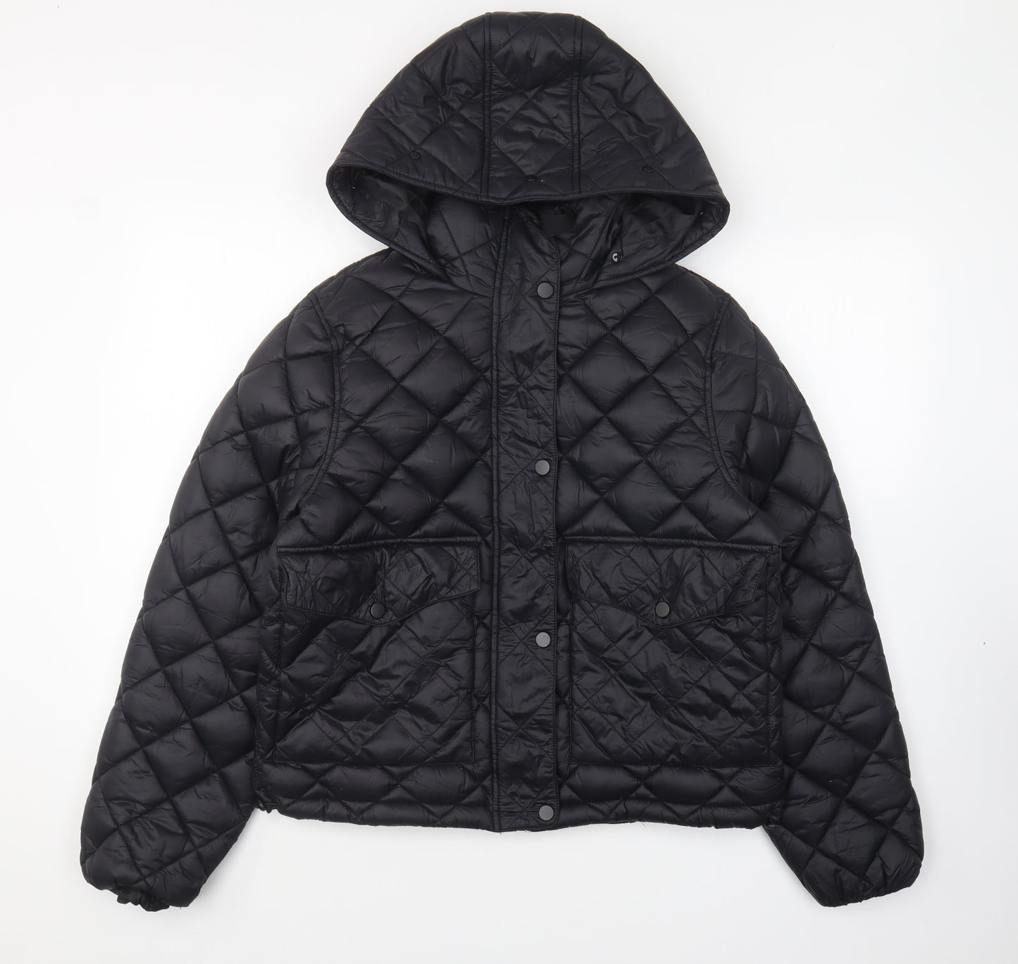 River Island Womens Black Quilted Coat Size 10 Zip