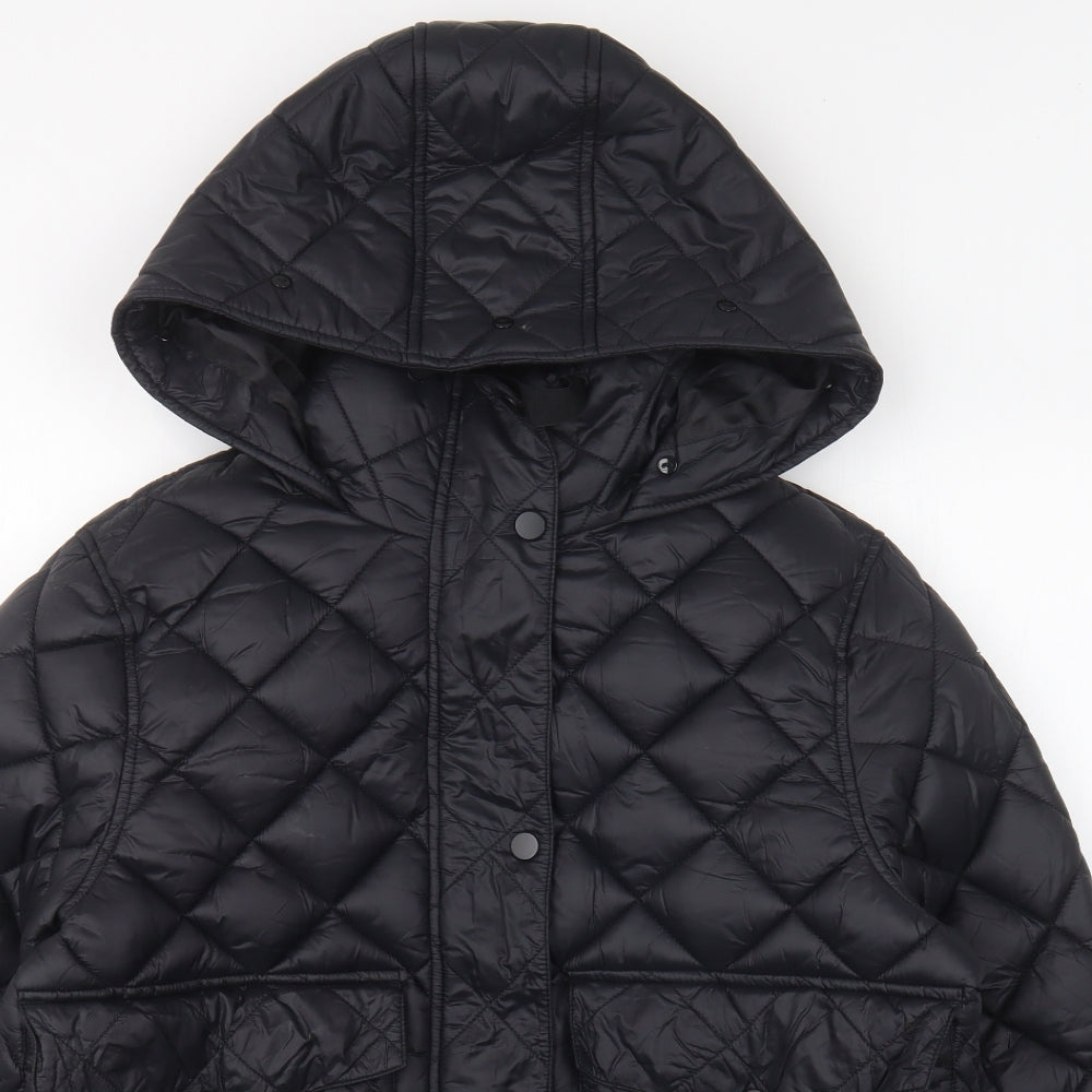 River Island Womens Black Quilted Coat Size 10 Zip