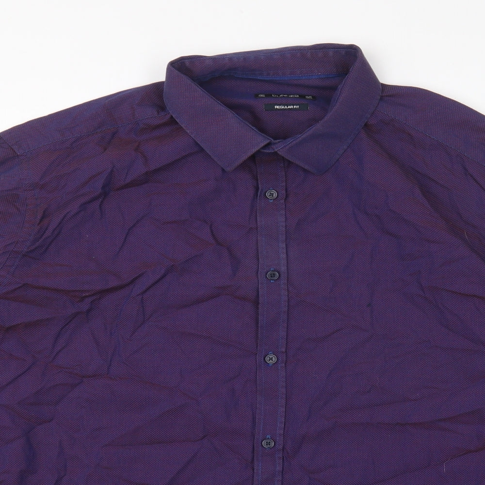Dunnes Stores Mens Purple Cotton Button-Up Size 3XL Collared Button