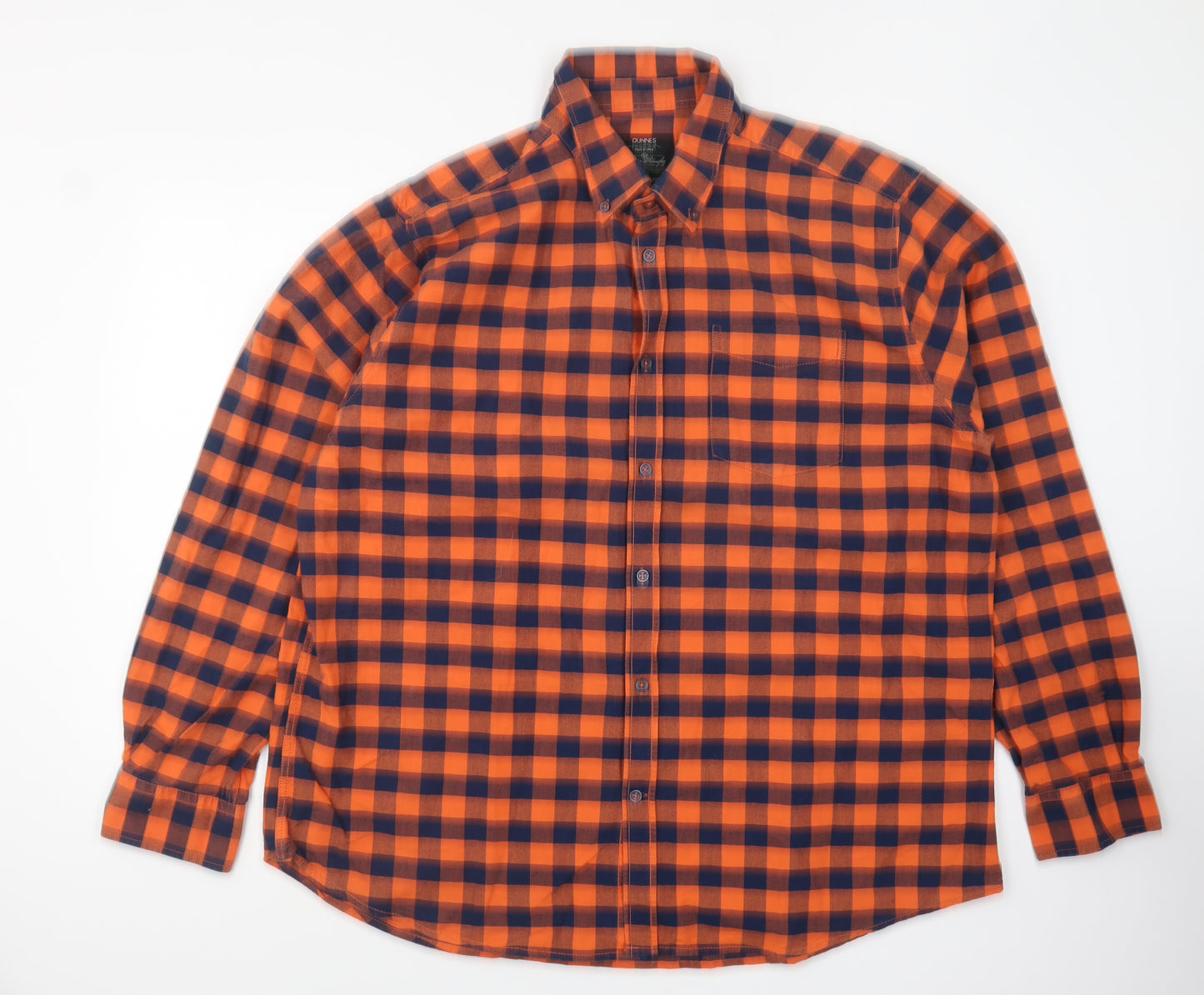 Dunnes Stores Mens Orange Check Cotton Button-Up Size 2XL Collared Button - Gingham