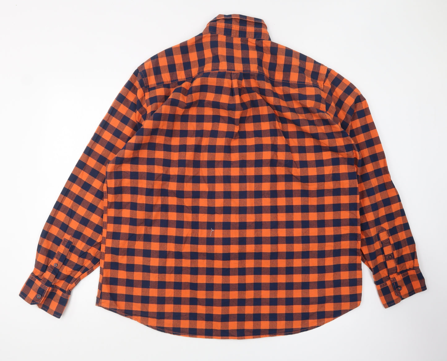Dunnes Stores Mens Orange Check Cotton Button-Up Size 2XL Collared Button - Gingham