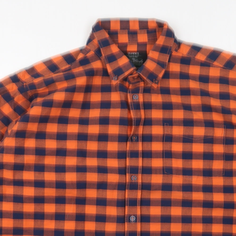 Dunnes Stores Mens Orange Check Cotton Button-Up Size 2XL Collared Button - Gingham