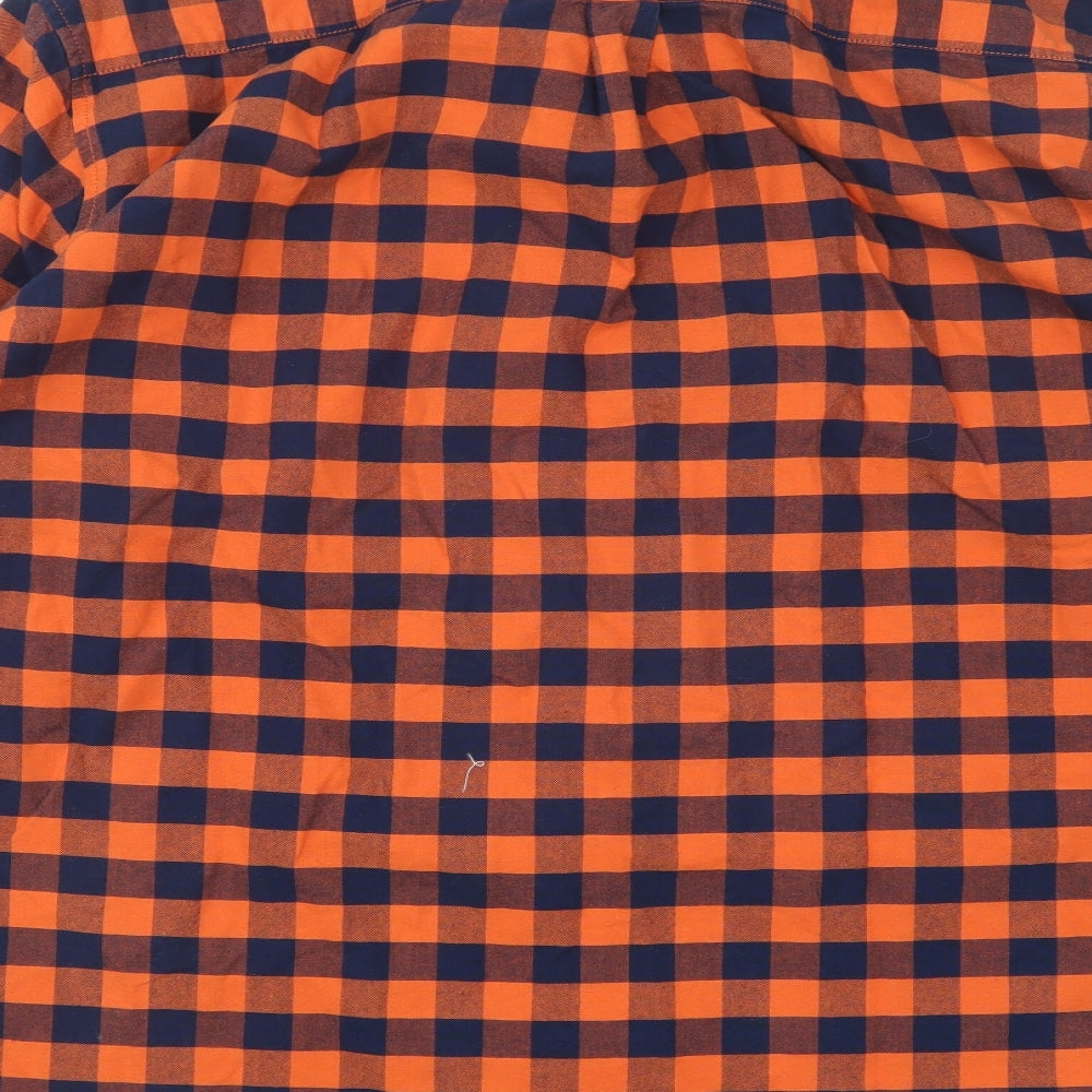 Dunnes Stores Mens Orange Check Cotton Button-Up Size 2XL Collared Button - Gingham