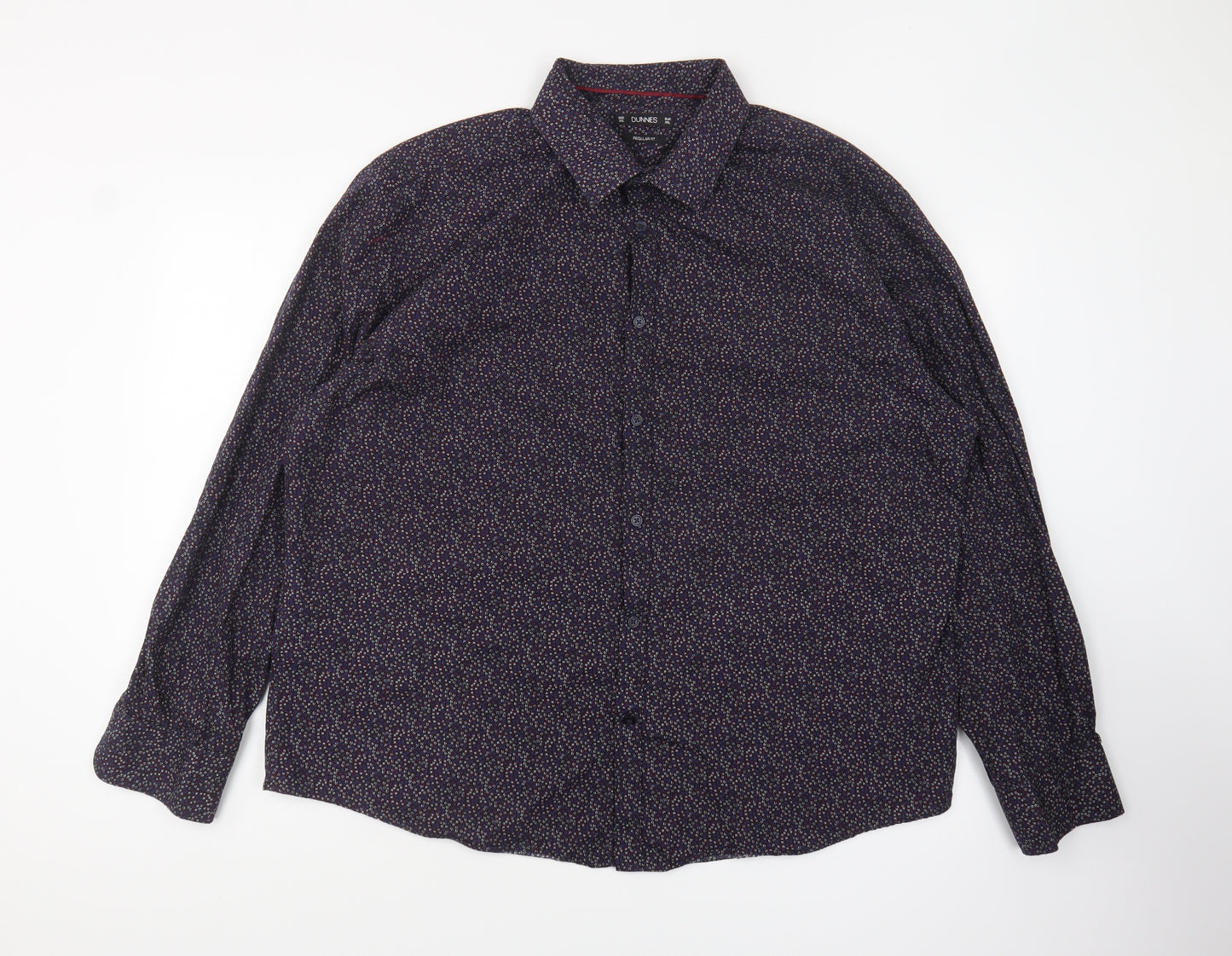 Dunnes Stores Mens Blue Floral Cotton Button-Up Size 2XL Collared Button