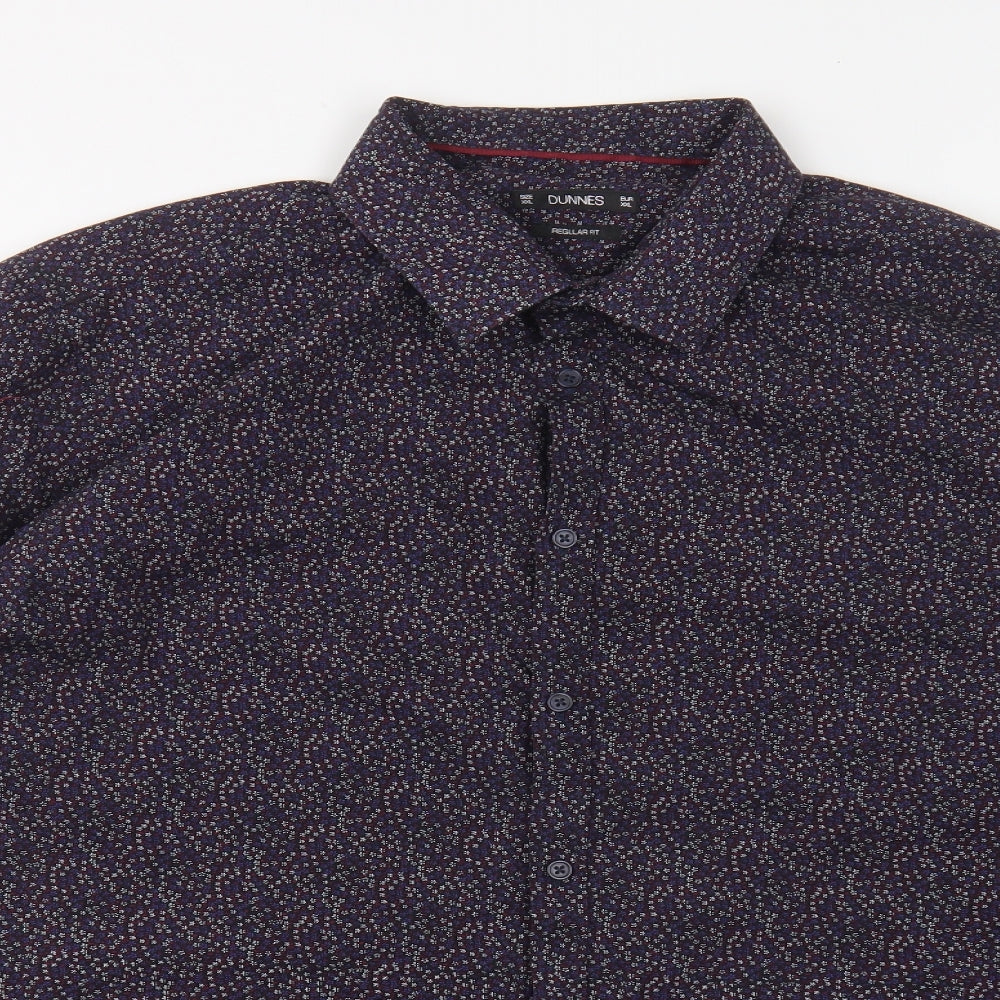 Dunnes Stores Mens Blue Floral Cotton Button-Up Size 2XL Collared Button