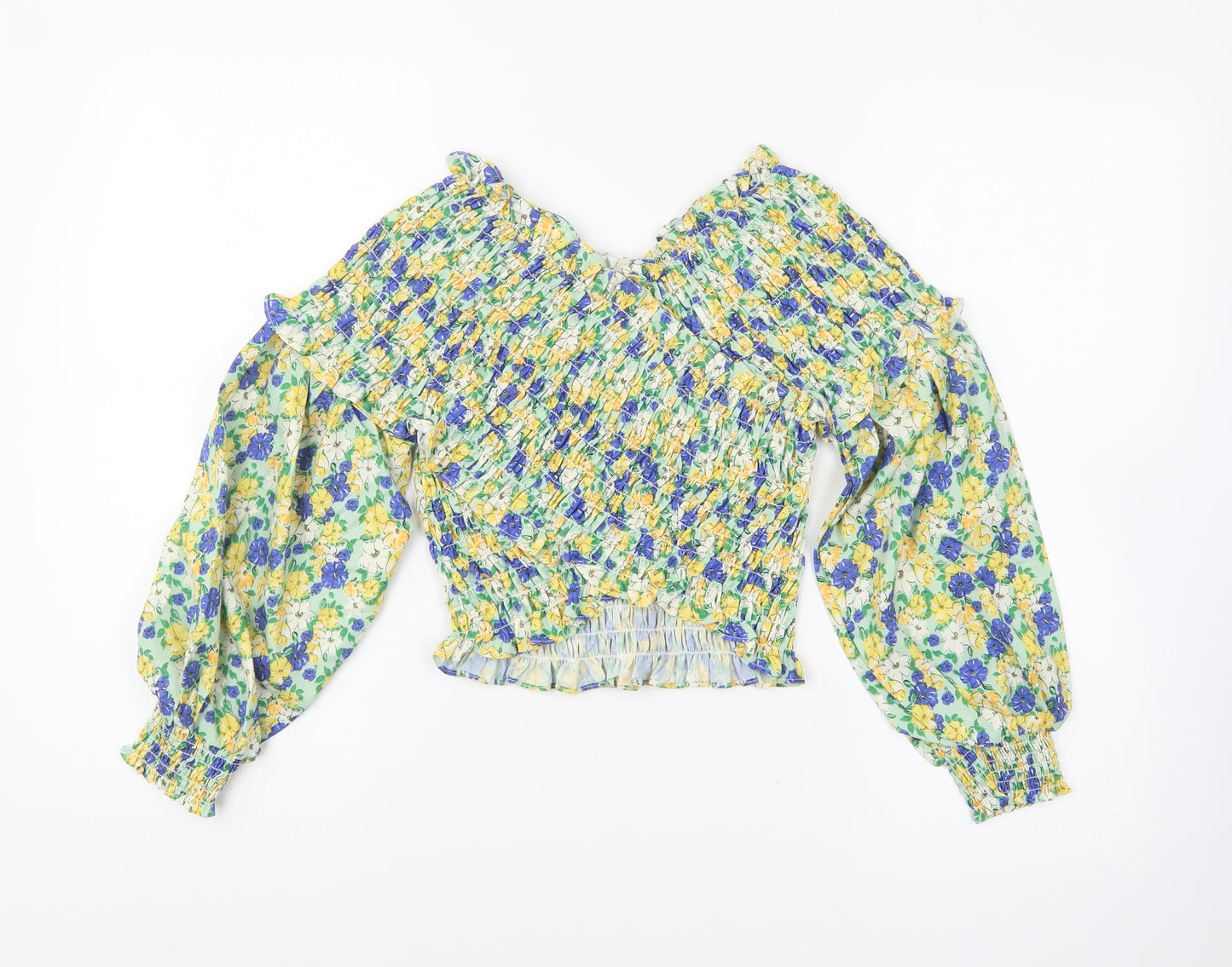 Preworn Womens Multicoloured Floral Polyester Basic Blouse Size S V-Neck