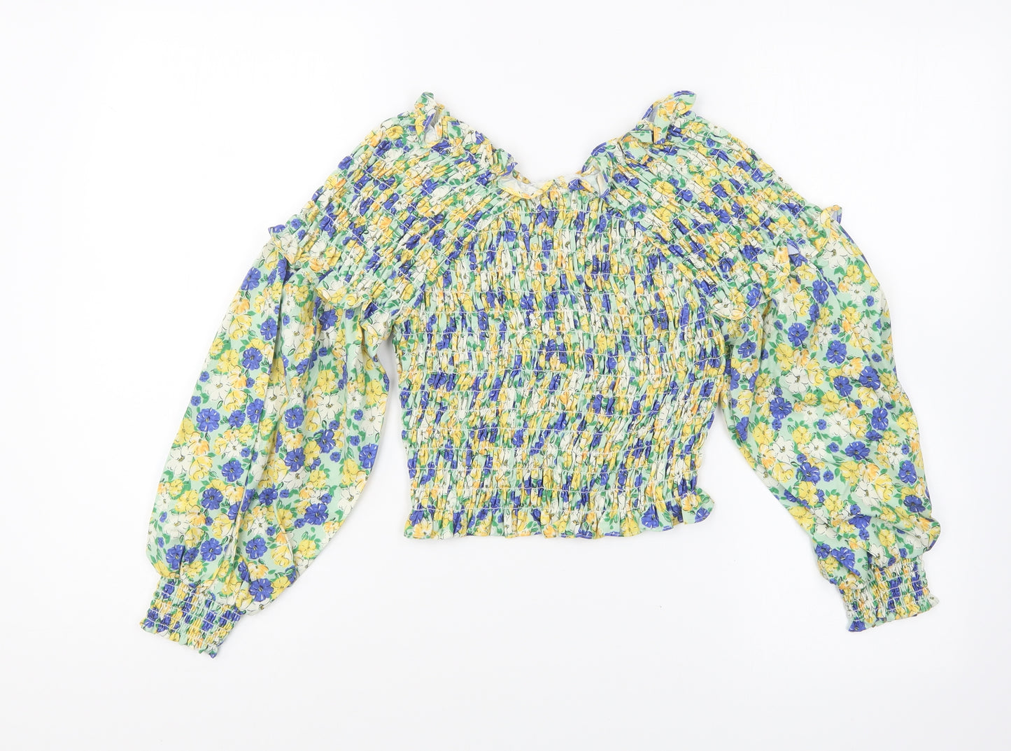 Preworn Womens Multicoloured Floral Polyester Basic Blouse Size S V-Neck