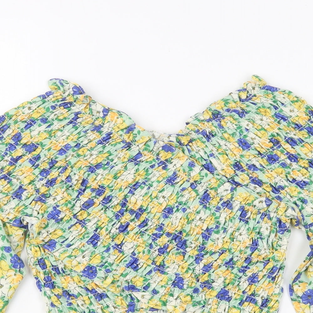 Preworn Womens Multicoloured Floral Polyester Basic Blouse Size S V-Neck