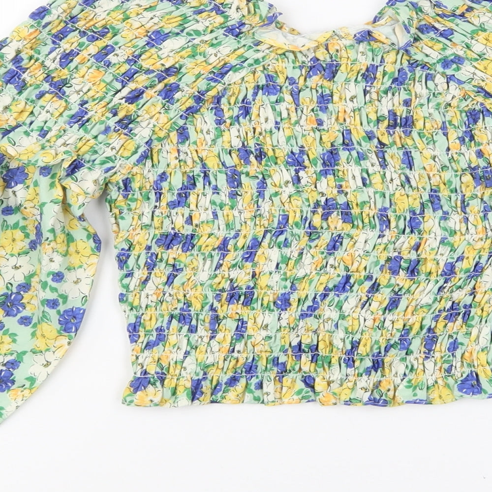 Preworn Womens Multicoloured Floral Polyester Basic Blouse Size S V-Neck