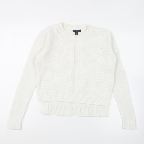 Gap Womens White Round Neck Cotton Pullover Jumper Size XS