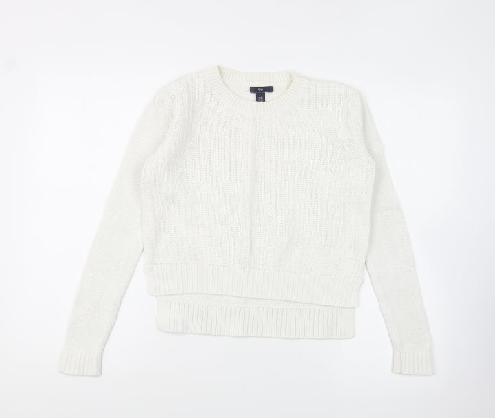 Gap Womens White Round Neck Cotton Pullover Jumper Size XS
