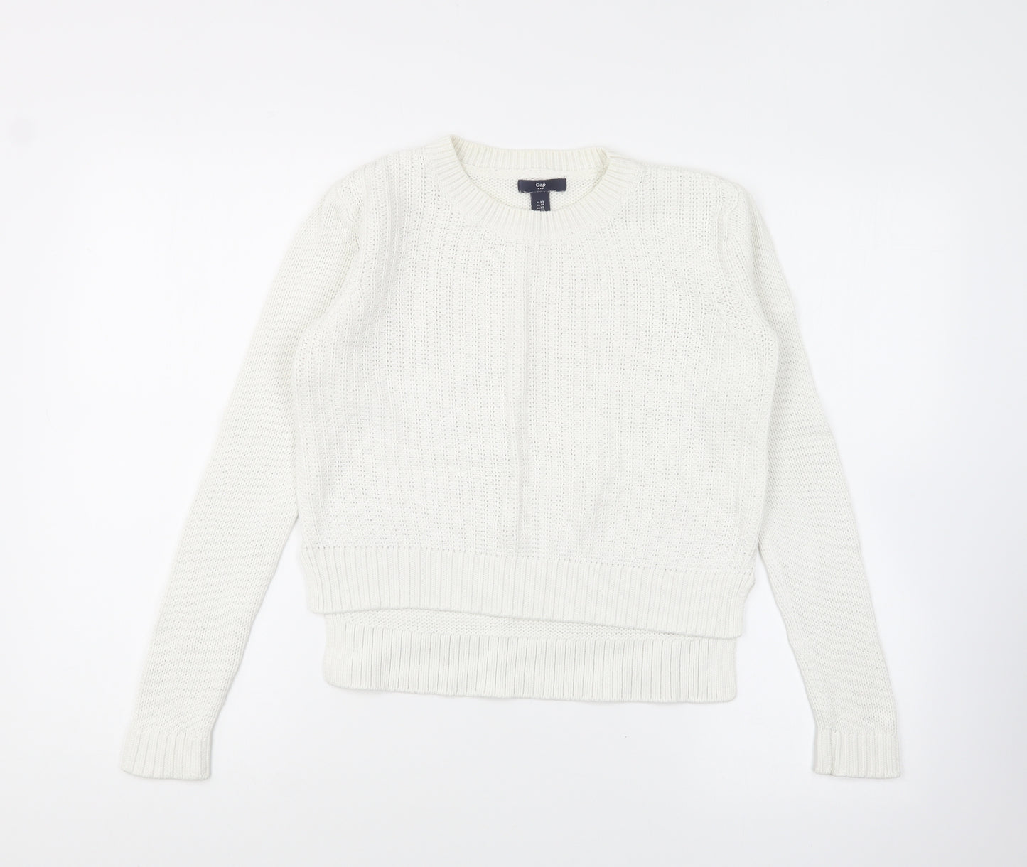 Gap Womens White Round Neck Cotton Pullover Jumper Size XS