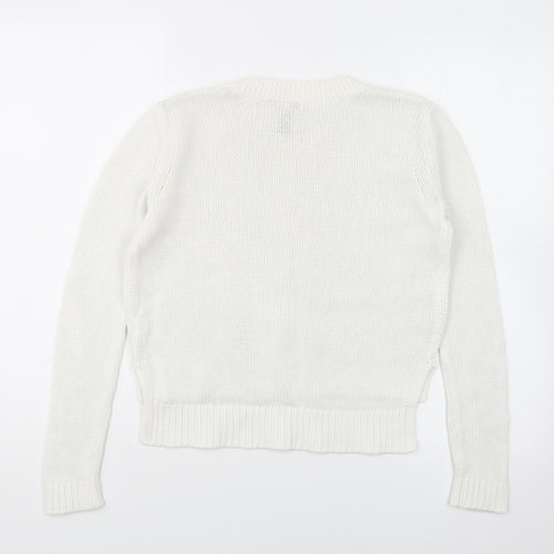 Gap Womens White Round Neck Cotton Pullover Jumper Size XS