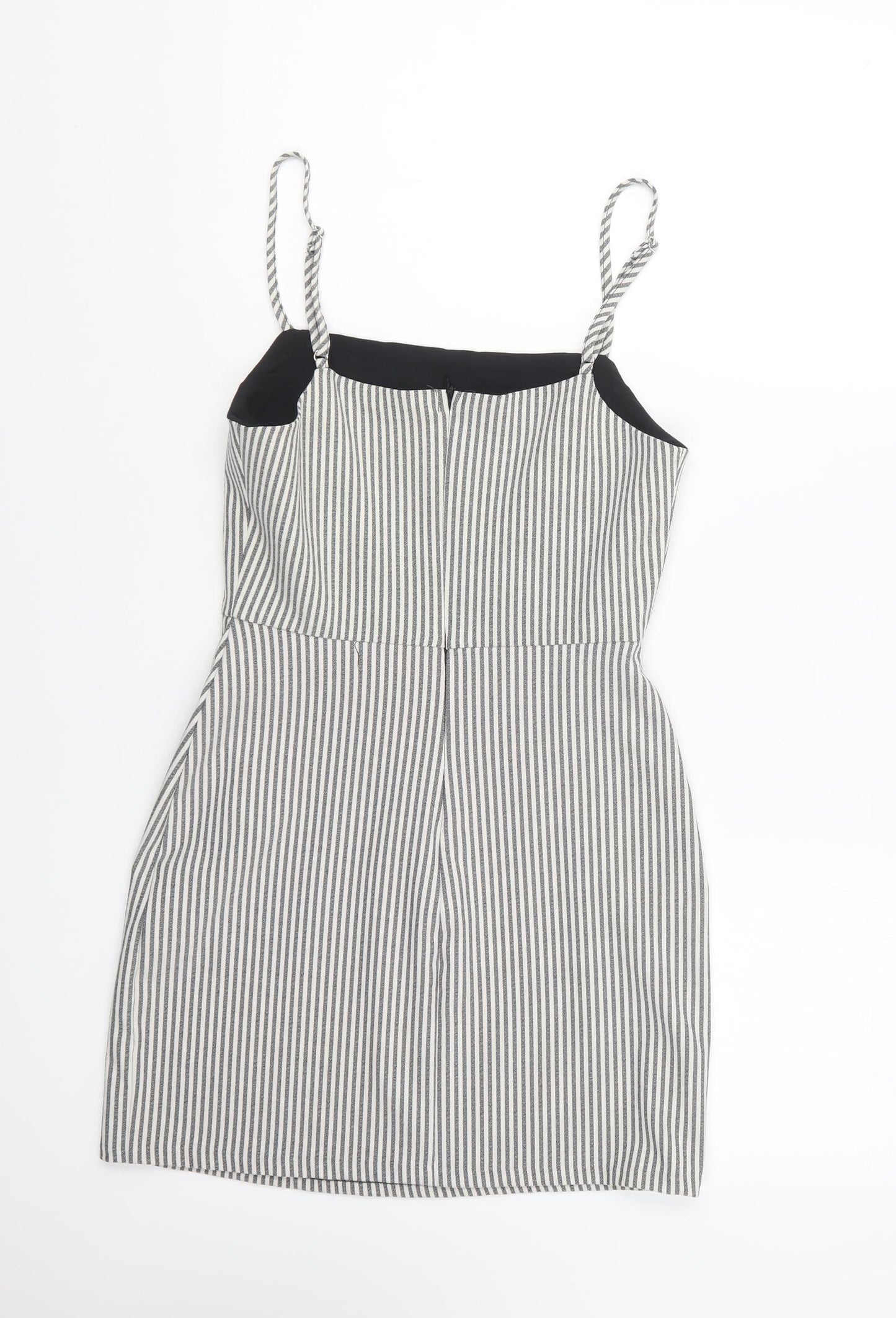 Pull&Bear Womens Grey Striped Polyester A-Line Size S Square Neck Zip